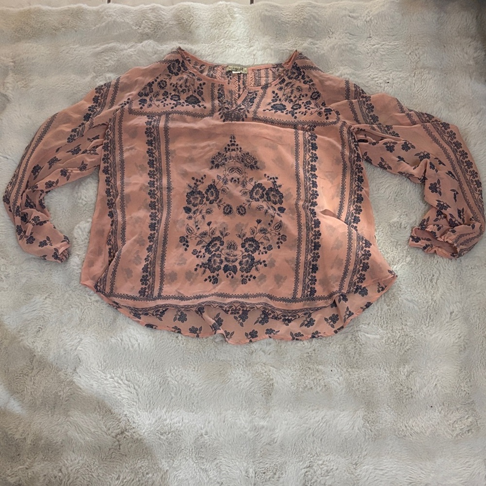 ONE WORLD Pink and Black Floral Blouse
